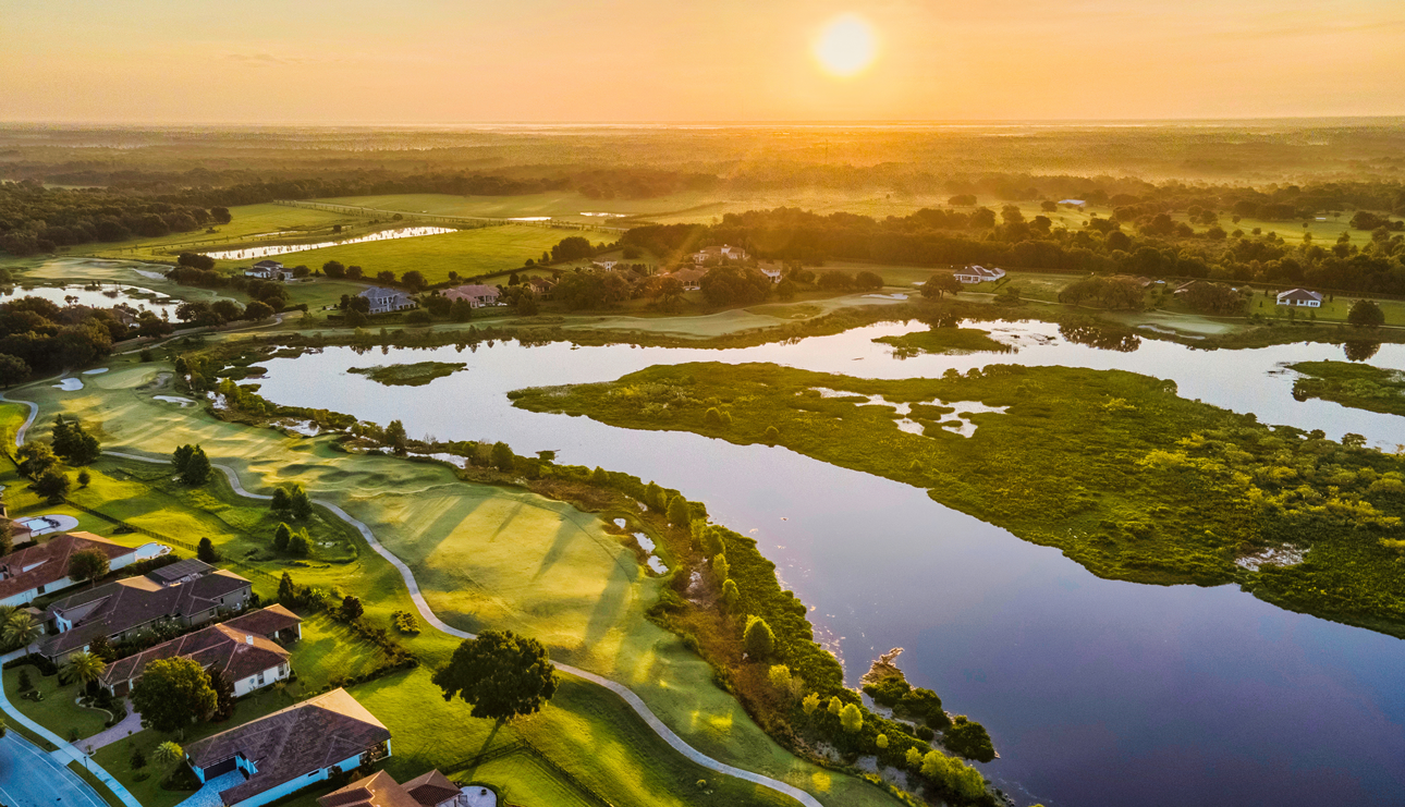 Golf Course - Sunset - Aerial View
