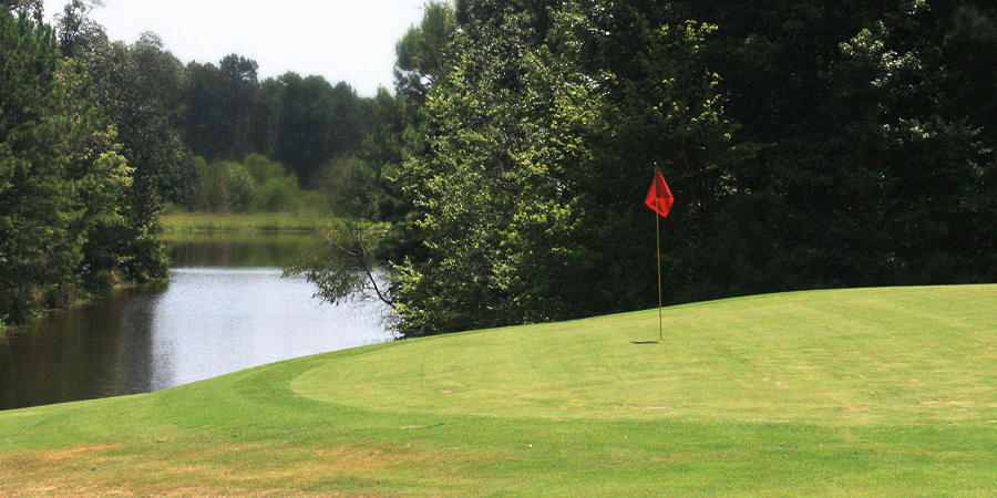Golf course, water, trees