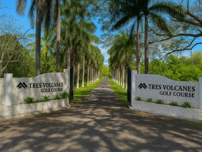 entrance, palm trees