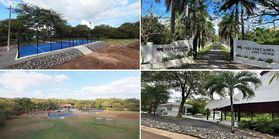 courts, buildings, trees, sign