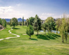 golf course, mountains, water, trees