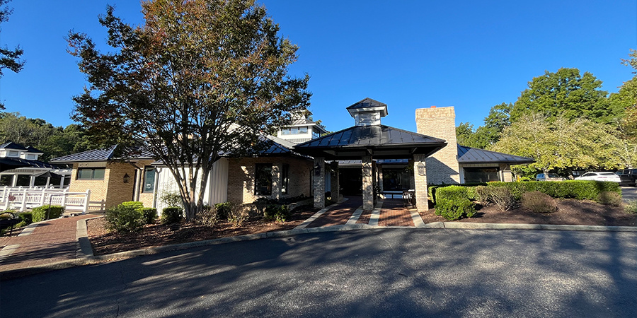 clubhouse, trees, road clubhouse, trees, road