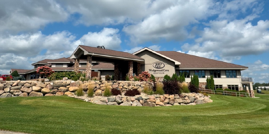 building, grass, sky, clouds building, grass, sky, clouds
