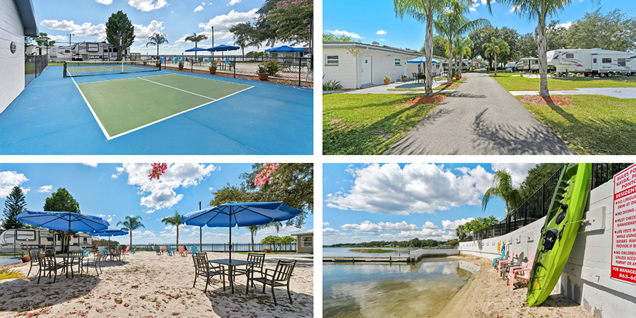 courts, trees, beach, water courts, trees, beach, water