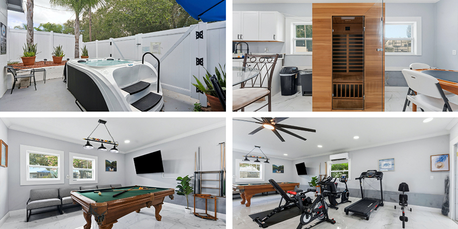 hot tub, sauna, pool table, exercise equipment hot tub, sauna, pool table, exercise equipment