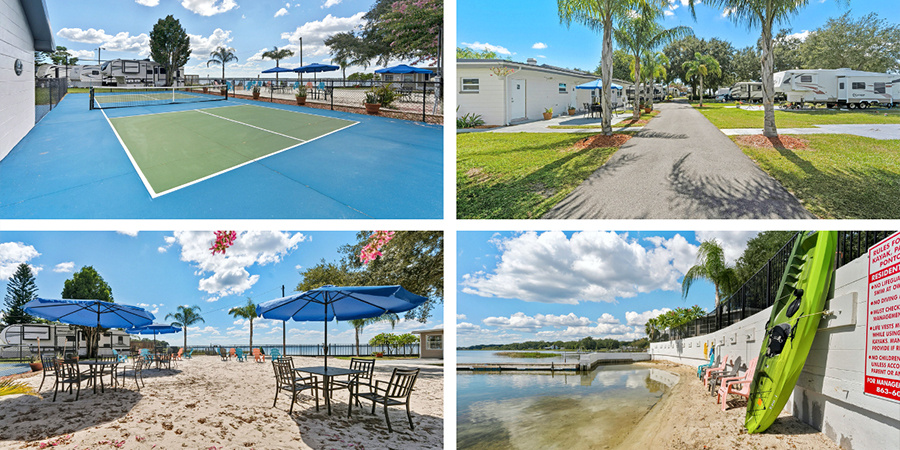 courts, trees, beach, water courts, trees, beach, water