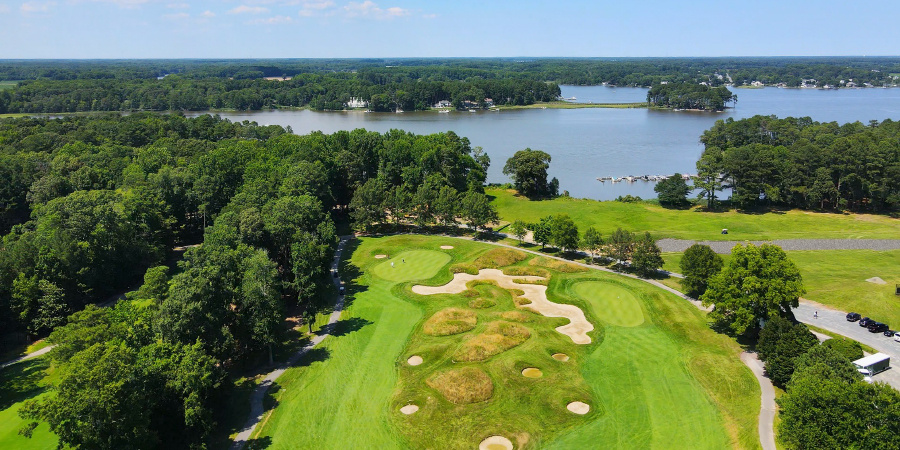 golf course ,water, trees