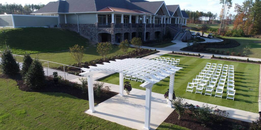 building, grass, chairs, wedding venue